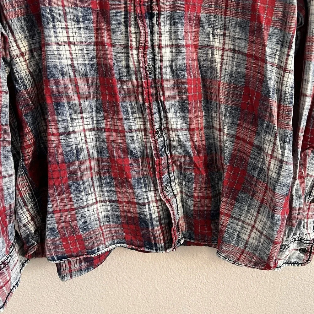True Religion Western Shirt Men's Size 3XL Red Blue Plaid Long Sleeve Button UP